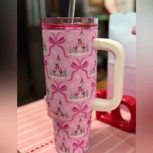 Disney Pink Castle & Bows Print Tumbler with Handle